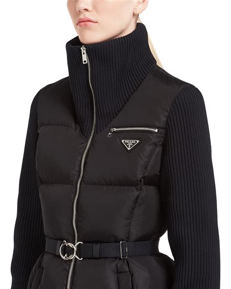 prada nylon belt jacket|Prada nylon cropped puffer jacket.